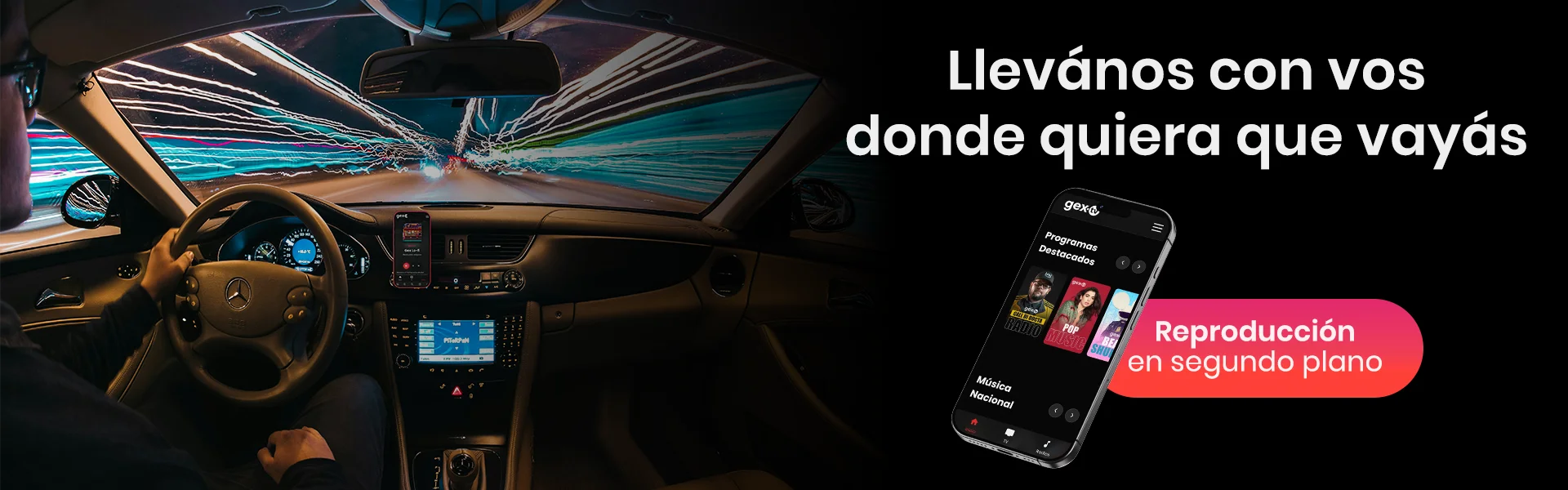 Music 24 hours promotional banner.